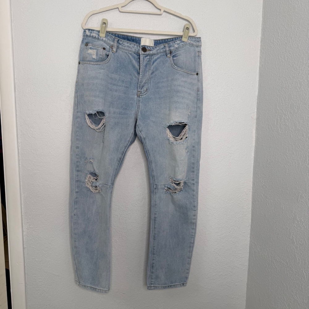 One Teaspoon Saints Light Wash Distressed Relaxed Boyfriend Jeans Size 32